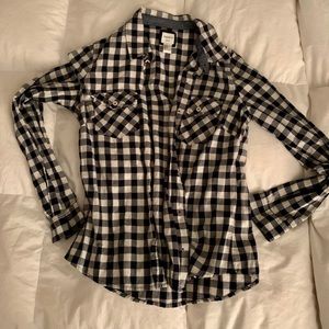 Navy and white plaid shirt